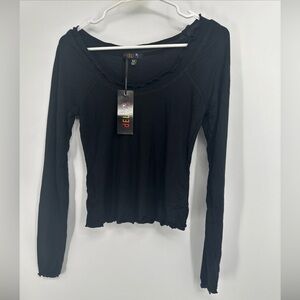 dELiAS Dolls Kill Black Scalloped Long Sleeve Top Sz M